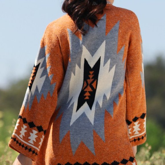 New Tribal Boho Aztec Western Cardigan Sweater - Picture 9 of 11